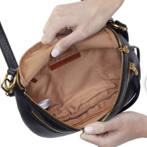 HOBO Black Leather Crossbody Bag with Gold Zippers - Picture 3 of 7